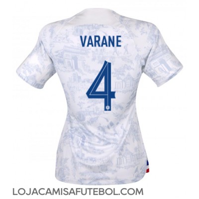 Camisa de Futebol França Raphael Varane #4 Equipamento Secundário Mulheres Mundo 2022 Manga Curta